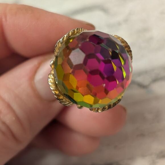Vintage 60s Rainbow Crystal Ball Ring Size 5.75 - Picture 3 of 10